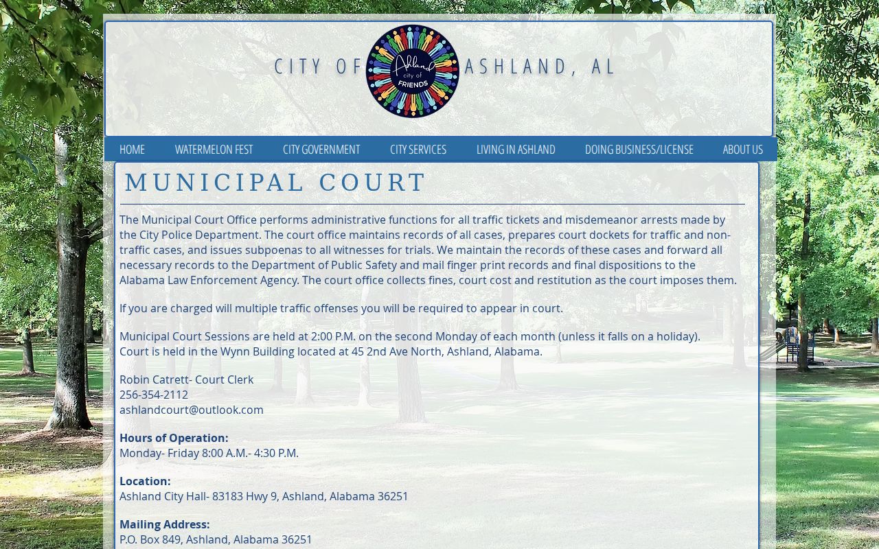 Ashland Municipal Court docket information and contacts
