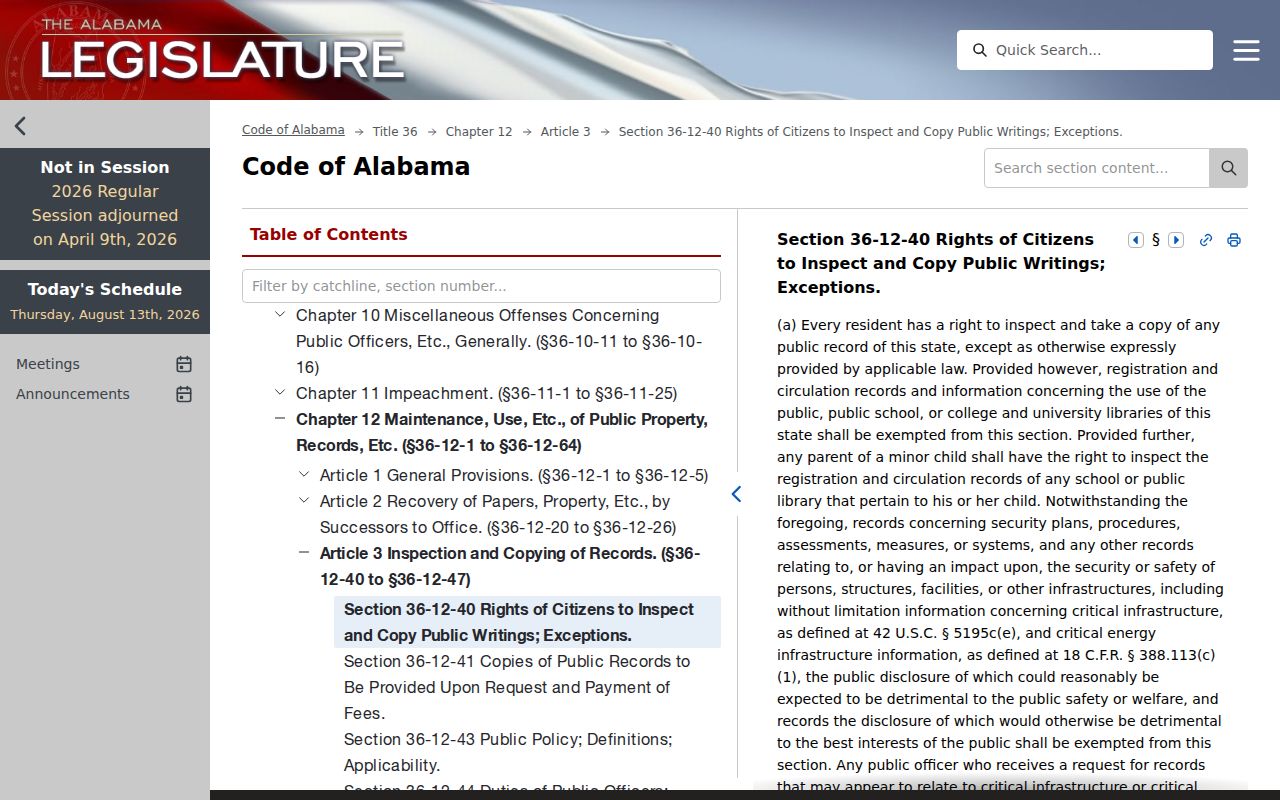 Clay County civil docket Alabama public inspection law