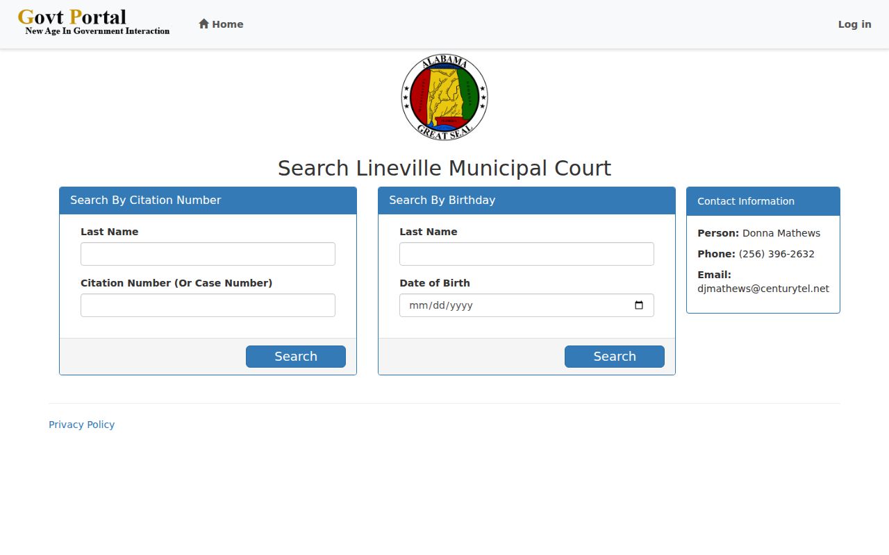 Lineville court docket ticket search fields