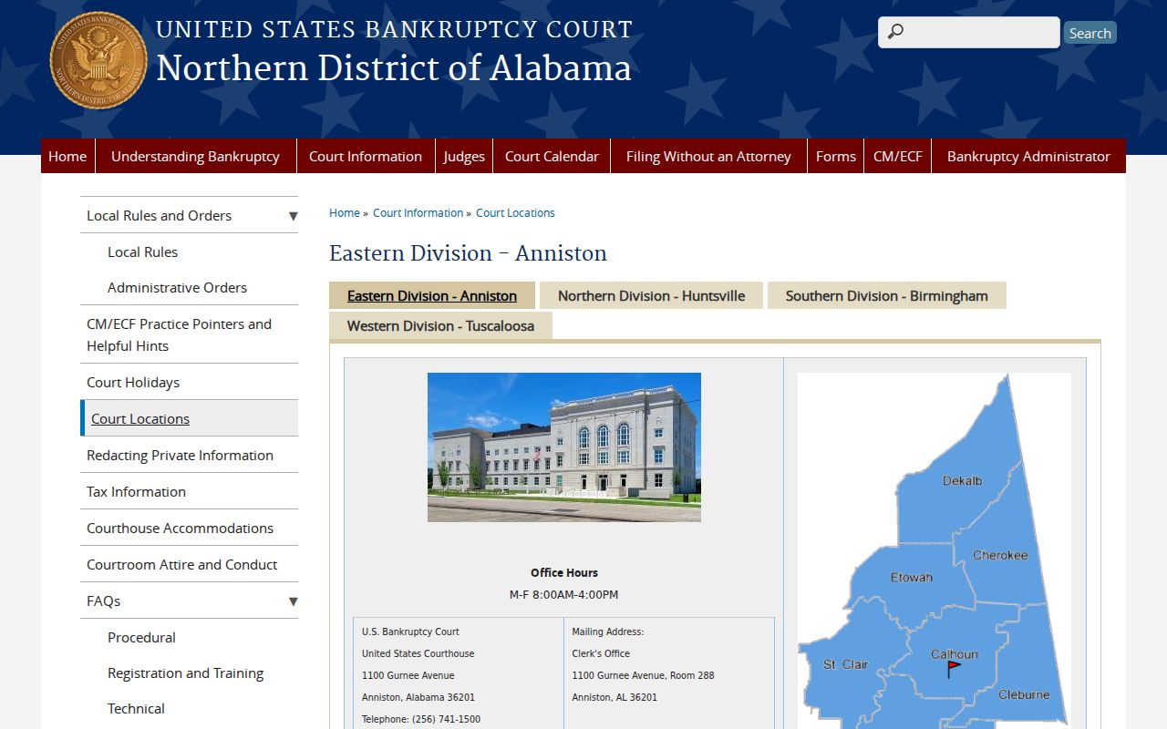 Federal bankruptcy court records office serving Clay County