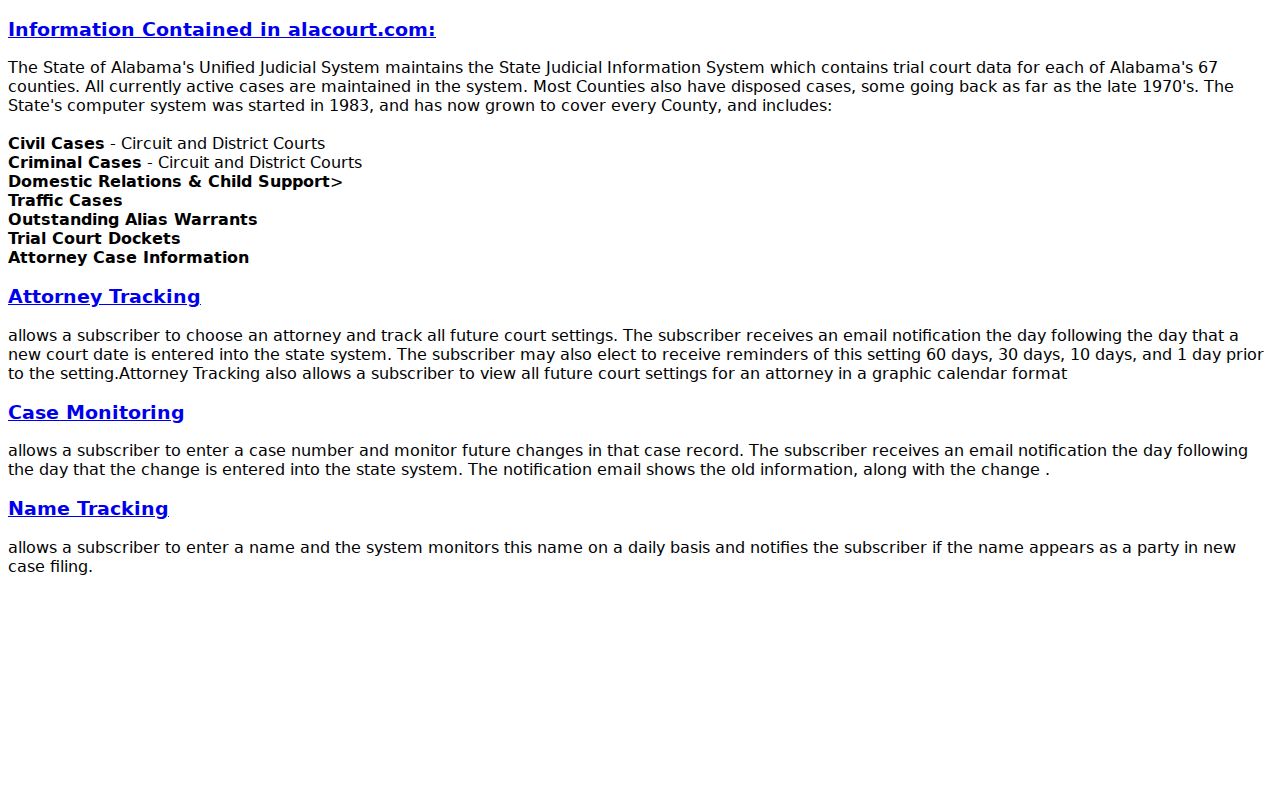 Clay County case search coverage described by Alacourt