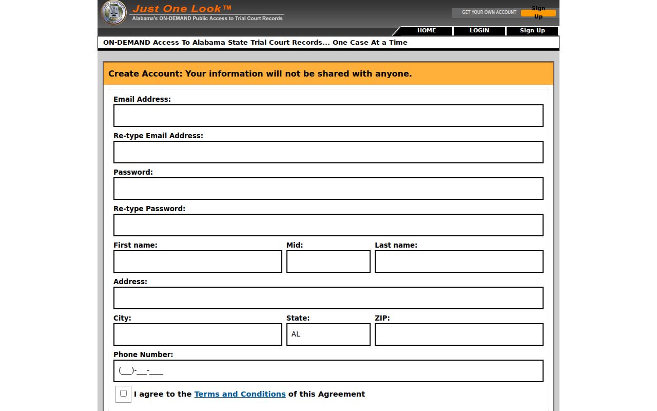 Clay County case search account registration fields