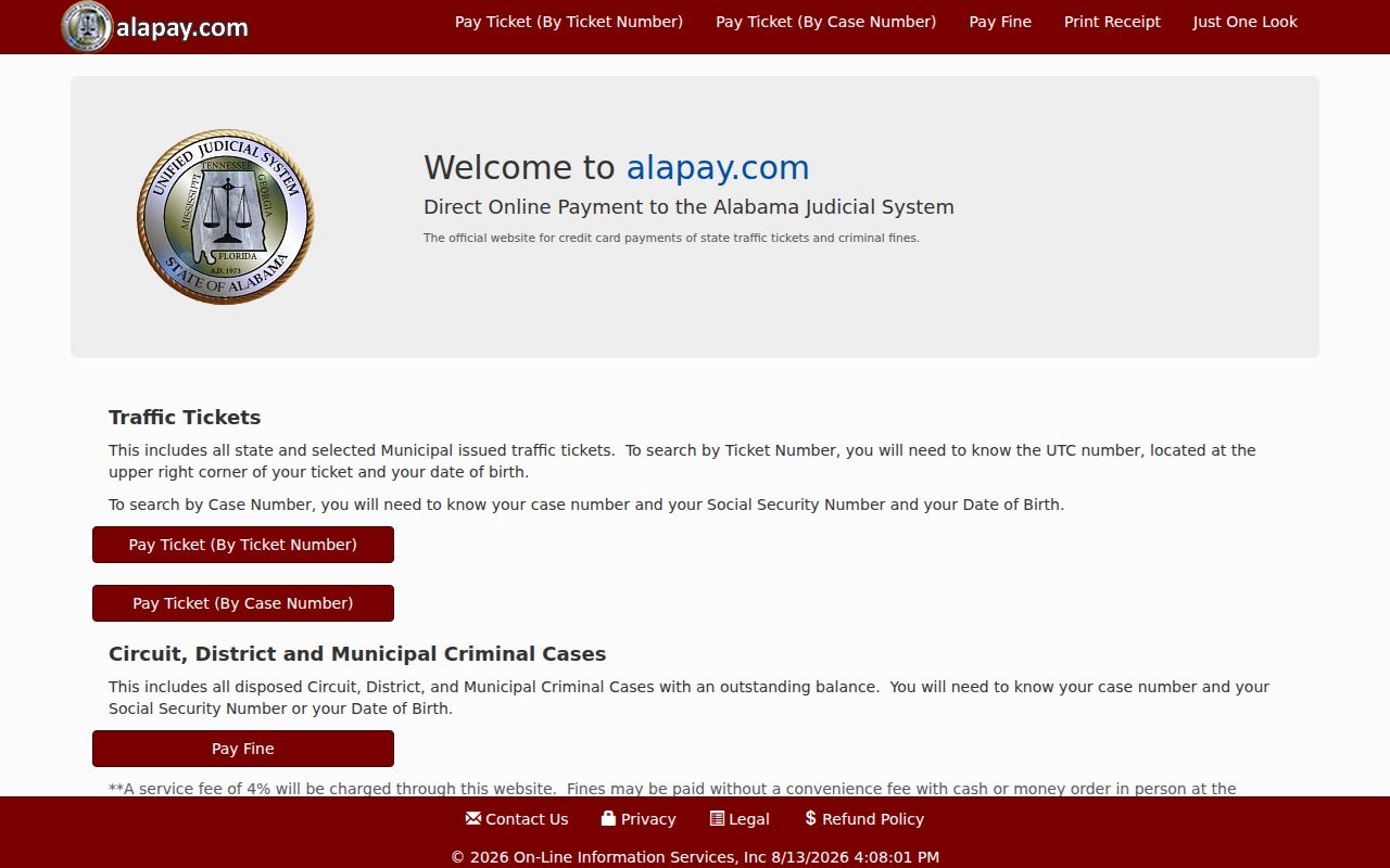 Clay County traffic ticket payment access through AlaPay