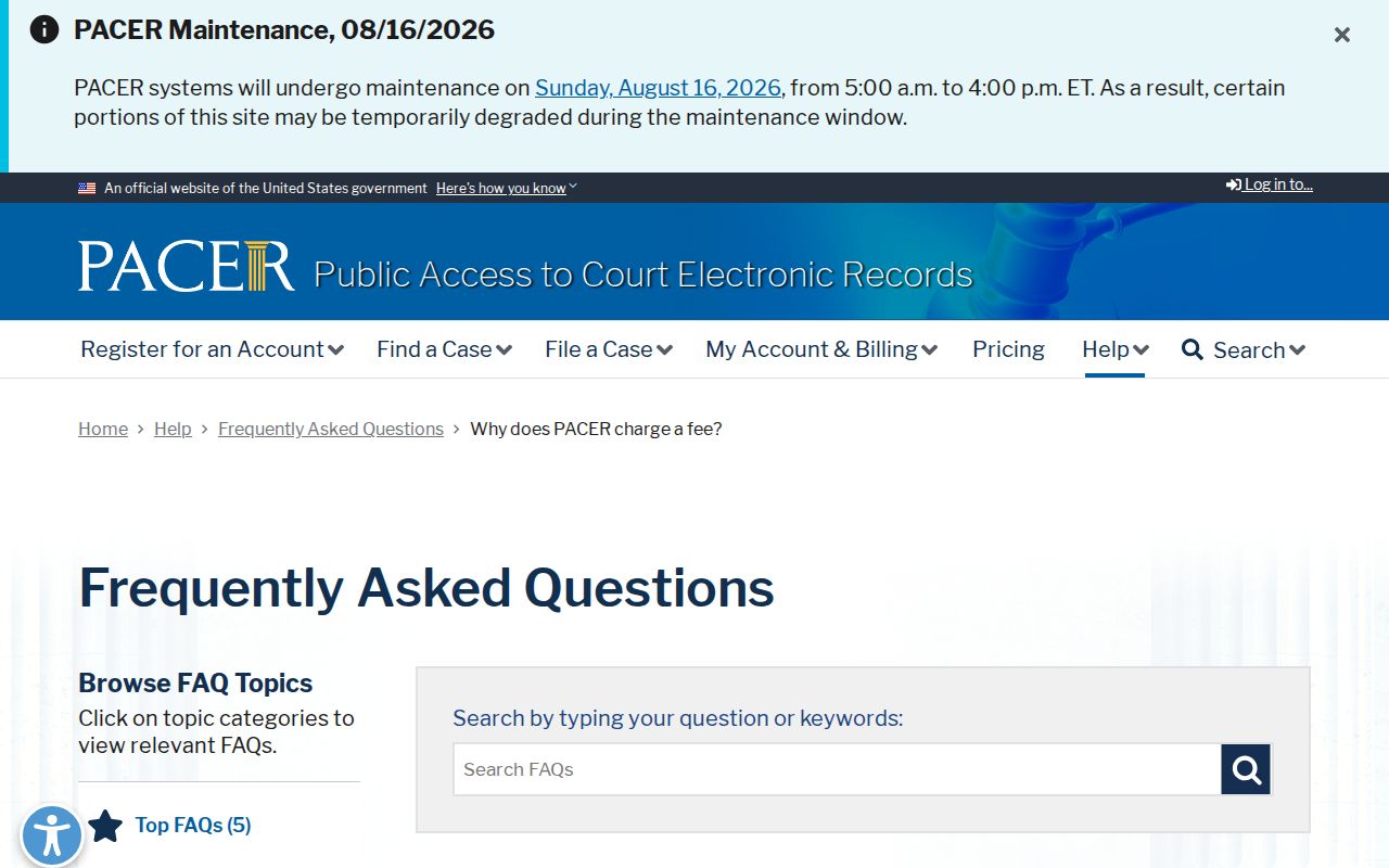 Federal PACER fee page distinguished from Clay County traffic records